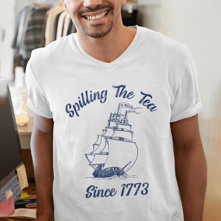 Fun 4th Of July Spilling The Tea Since 1773 History Teacher Men's V-Neck T-Shirt, History Teacher Shirts, funny gift
