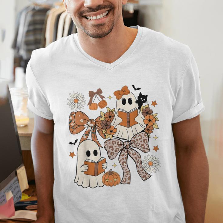 Ghost Reading Books Halloween Bow Spooky Teacher Student Men's V-Neck T-Shirt, funny gift Ghost Reading Books Halloween Bow Spooky Teacher Student Men's V-Neck T-Shirt, funny gift