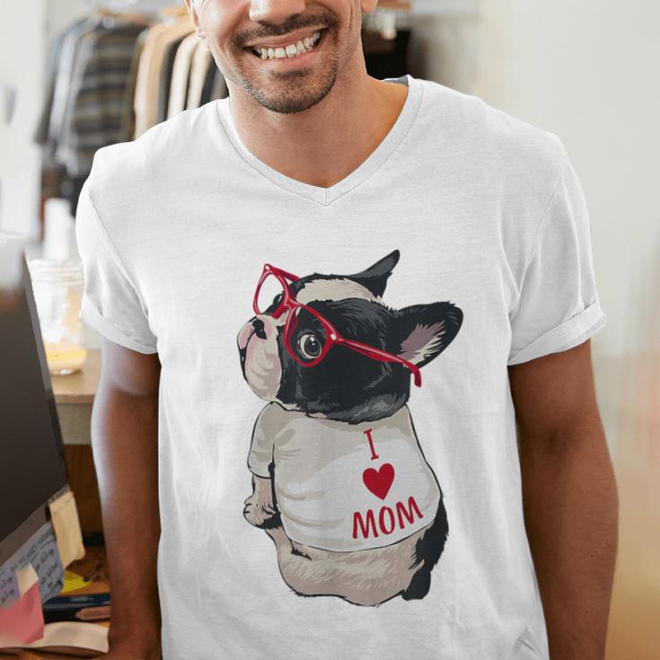 Girls I Heart Mom Love Mama Boston Terrier Dog Lover Men's V-Neck T-Shirt, Boston Terrier Mom Shirts, funny gift