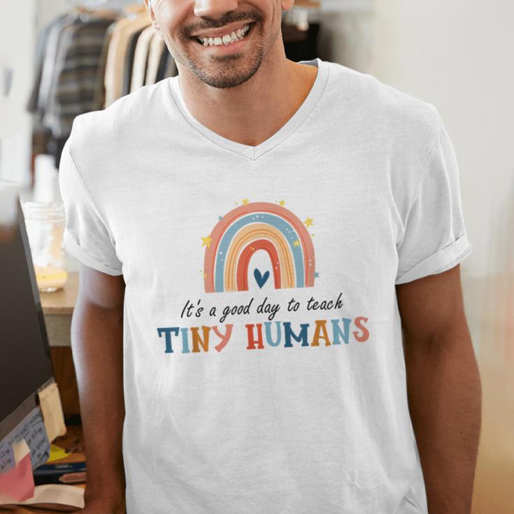 Good Day To Teach Tiny Humans Rainbow Teacher Men's V-Neck T-Shirt, funny gift