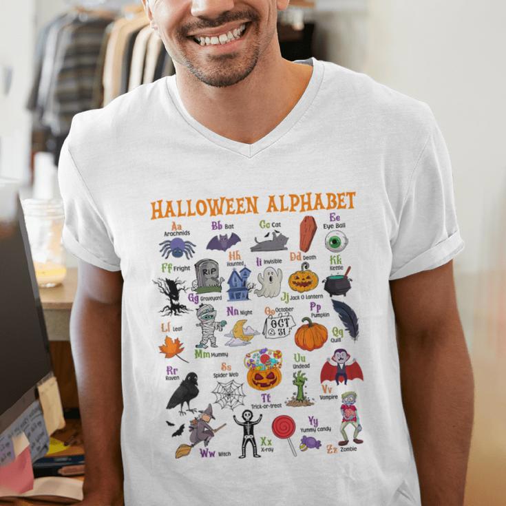 Halloween Alphabet ABCs Learning Kindergarten Teacher Men's V-Neck T-Shirt, funny gift