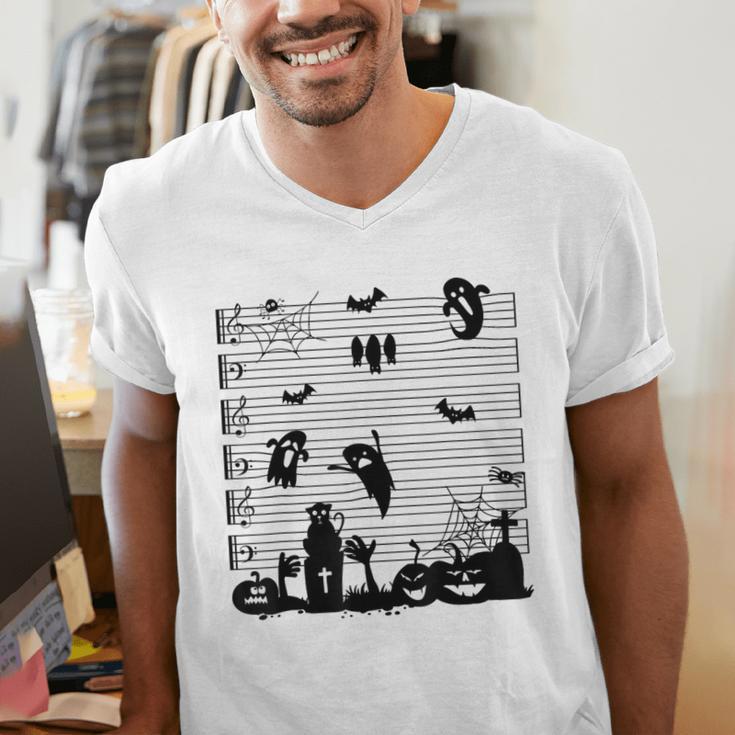 Halloween Music Note Clefs Spooky Ghost For Music Teacher Men's V-Neck T-Shirt, funny gift Halloween Music Note Clefs Spooky Ghost For Music Teacher Men's V-Neck T-Shirt, funny gift
