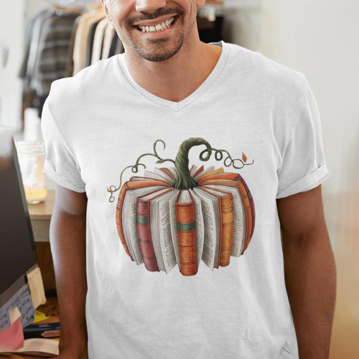 Halloween Teacher Librarians Fall Book Pumpkin Retro Reading Men's V-Neck T-Shirt, funny gift Halloween Teacher Librarians Fall Book Pumpkin Retro Reading Men's V-Neck T-Shirt, funny gift