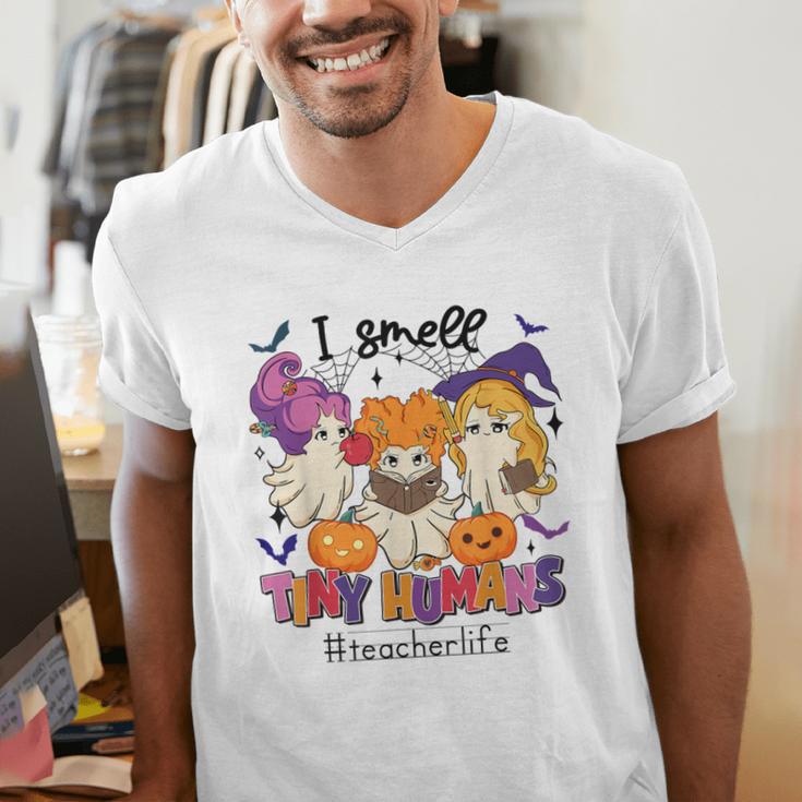 Halloween Teacher Smell a Tiny Human Ghost Spooky Season Men's V-Neck T-Shirt, funny gift