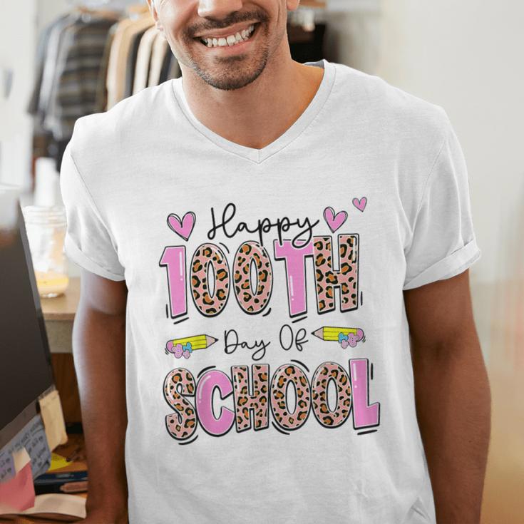 Happy 100th Day Of School Leopard Print Teacher Student Kids Men's V-Neck T-Shirt, funny gift Happy 100th Day Of School Leopard Print Teacher Student Kids Men's V-Neck T-Shirt, funny gift