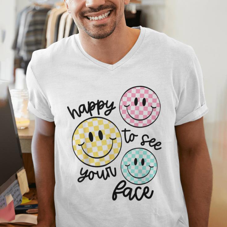 Happy To See Your Face Smile Face Teacher Back To School Men's V-Neck T-Shirt, funny gift