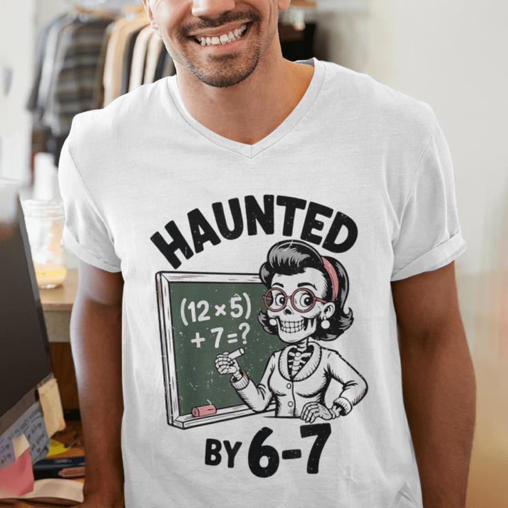 Haunted 67 Skeleton Math Teacher Halloween Costume Math Pun Men's V-Neck T-Shirt, funny gift Haunted 67 Skeleton Math Teacher Halloween Costume Math Pun Men's V-Neck T-Shirt, funny gift