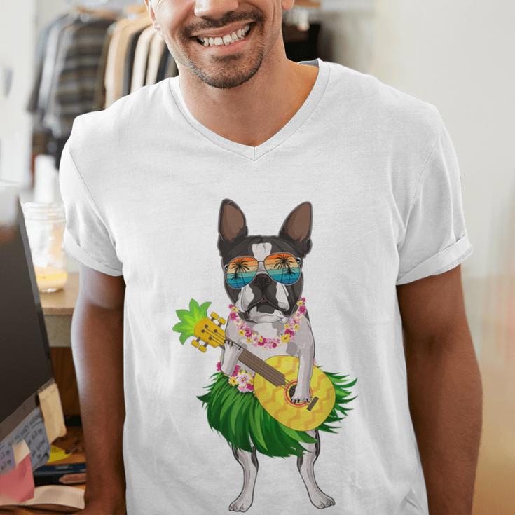 Hawaiian Boston Terrier Dog Pineapple Ukulele Summer For Men Women Girls Kids Men's V-Neck T-Shirt, funny gift