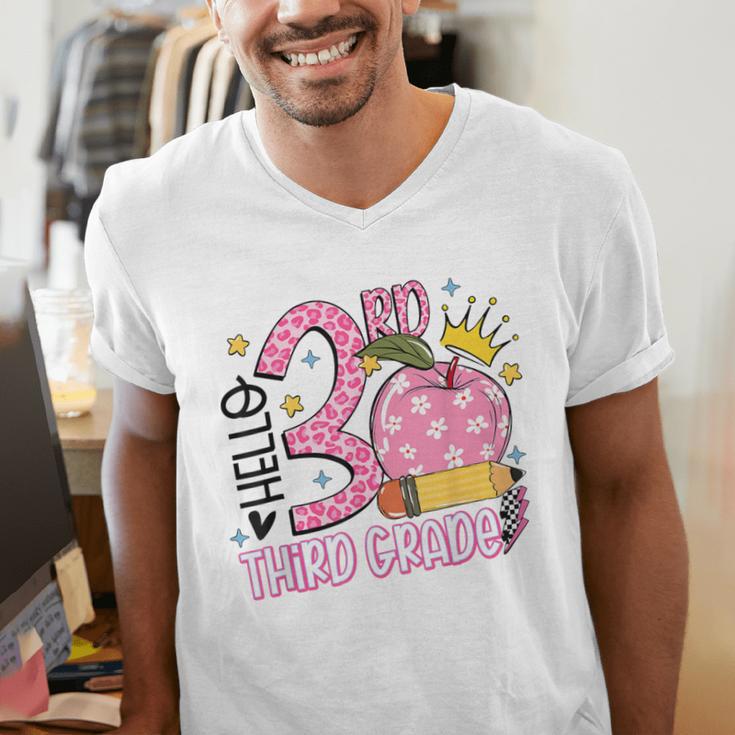 Hello 3rd Third Grade Back To School Pink Leopard Teacher Men's V-Neck T-Shirt, funny gift Hello 3rd Third Grade Back To School Pink Leopard Teacher Men's V-Neck T-Shirt, funny gift