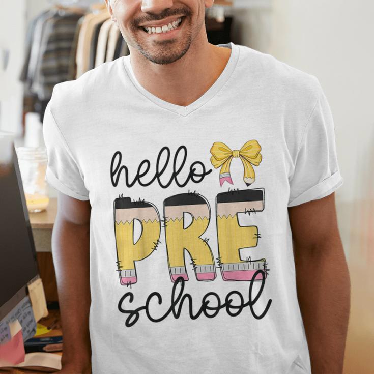 Hello Pre-K Preschool Back To School First Day Teacher Kids Men's V-Neck T-Shirt, funny gift
