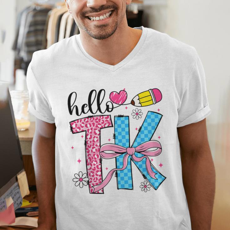 Hello TK Transitional Kindergarten Back To School Teacher Men's V-Neck T-Shirt, funny gift Hello TK Transitional Kindergarten Back To School Teacher Men's V-Neck T-Shirt, funny gift