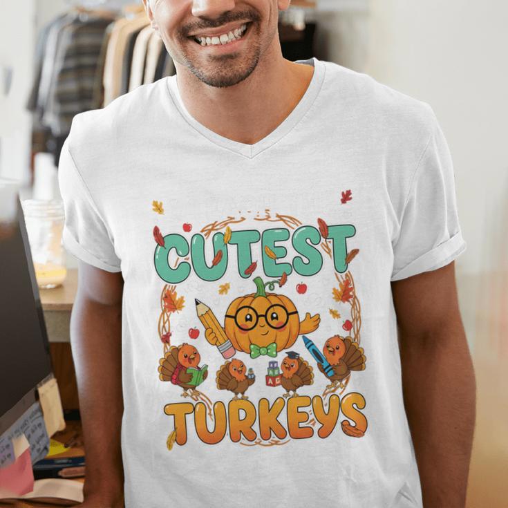 Humor I Teach The Cutest Turkeys Thanksgiving Teacher Men's V-Neck T-Shirt, funny gift Humor I Teach The Cutest Turkeys Thanksgiving Teacher Men's V-Neck T-Shirt, funny gift