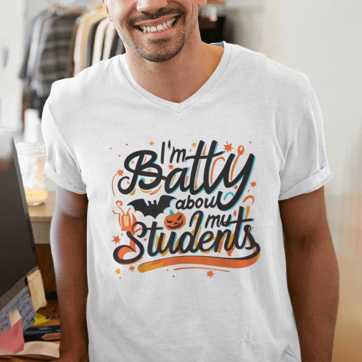 I'm Batty About My Students Watercolor Bat Teacher Halloween Men's V-Neck T-Shirt, funny gift