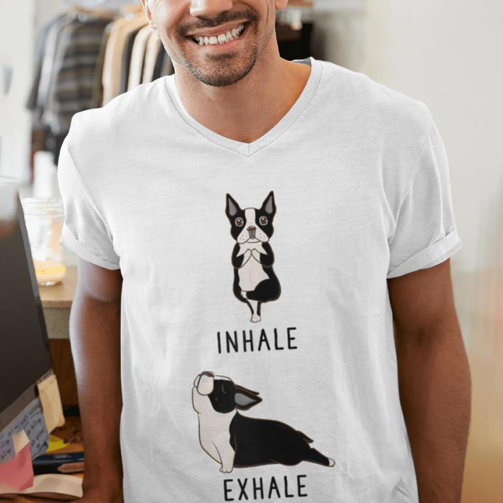 Inhale Exhale Yoga Boston Terrier Tshirt Men's V-Neck T-Shirt, funny gift