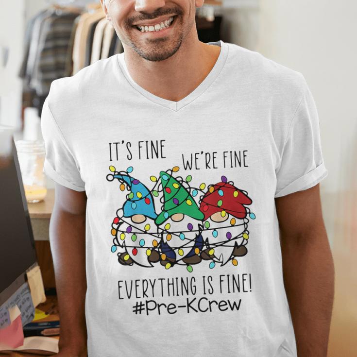 It's Fine We'Re Fine Gnome Pre-K Teacher Christmas Light For Men Women Men's V-Neck T-Shirt, funny gift