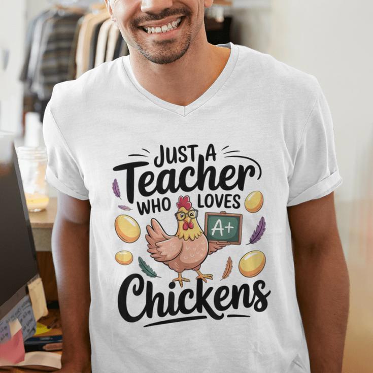 Just a Teacher Who Loves Chickens Chicken Farm Animal Lover Men's V-Neck T-Shirt, funny gift Just a Teacher Who Loves Chickens Chicken Farm Animal Lover Men's V-Neck T-Shirt, funny gift