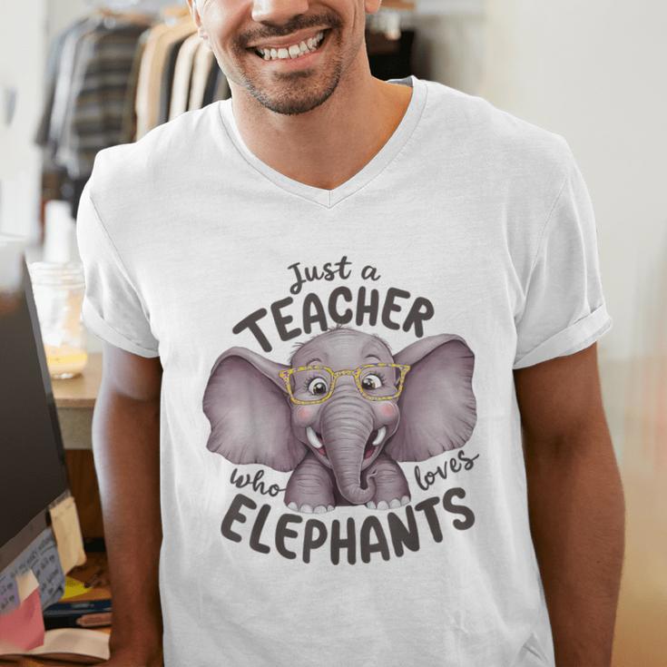 Just a Teacher Who Loves Elephants Elephant Lover Educator Men's V-Neck T-Shirt, funny gift