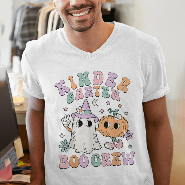 Kindergarten Boo Crew Halloween Floral Ghost Kinder Teacher Men's V-Neck T-Shirt, funny gift