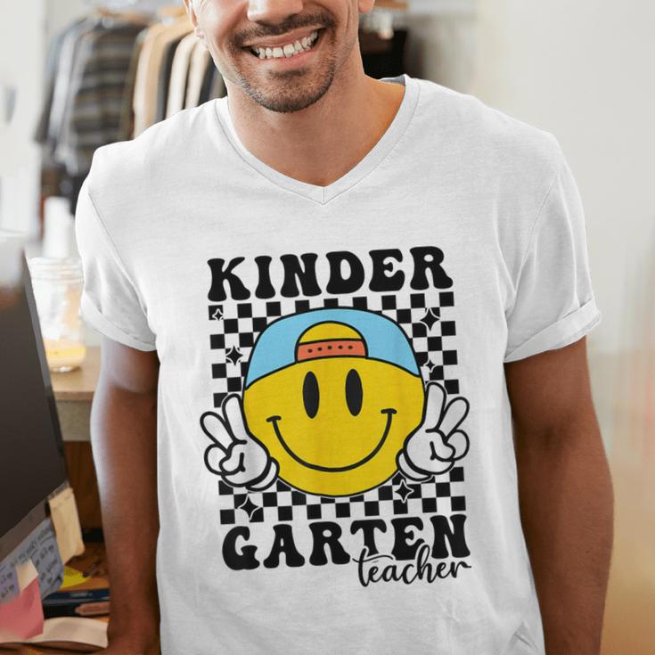 Kindergarten Teacher Hippie Smile Face Back School Men's V-Neck T-Shirt, funny gift