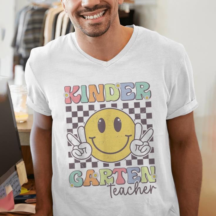 Kindergarten Teacher Team Hippie Smile Face Back To School Men's V-Neck T-Shirt, funny gift Kindergarten Teacher Team Hippie Smile Face Back To School Men's V-Neck T-Shirt, funny gift