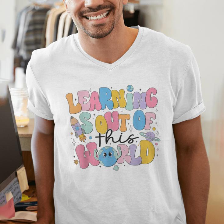 Learning Is Out Of This World Solar System Science Teacher Men's V-Neck T-Shirt, Science Teacher Shirts, funny gift