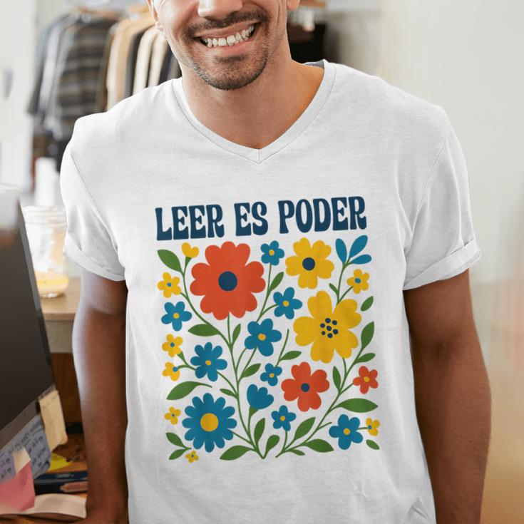 Leer Es Poder Cute Floral Boho Spanish Teacher Reading Men's V-Neck T-Shirt, funny gift Leer Es Poder Cute Floral Boho Spanish Teacher Reading Men's V-Neck T-Shirt, funny gift
