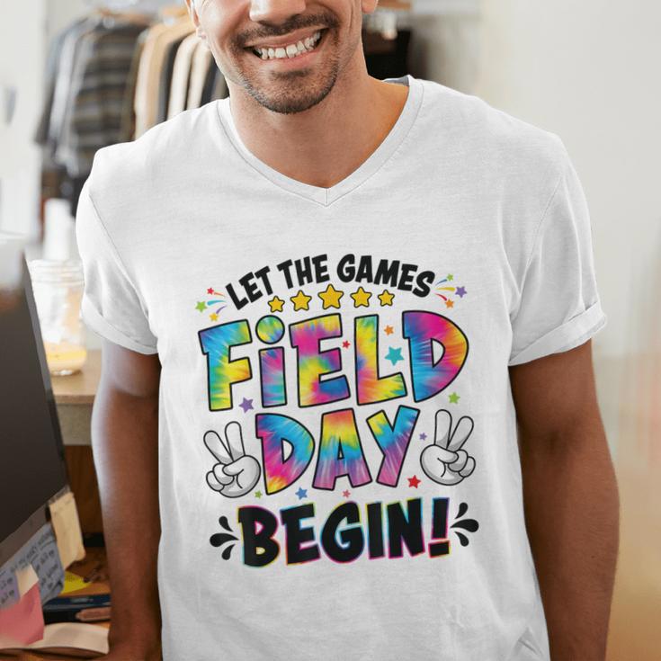 Let The Games Field Day Begin Tie Dye Adults Teacher Kids Men's V-Neck T-Shirt, funny gift