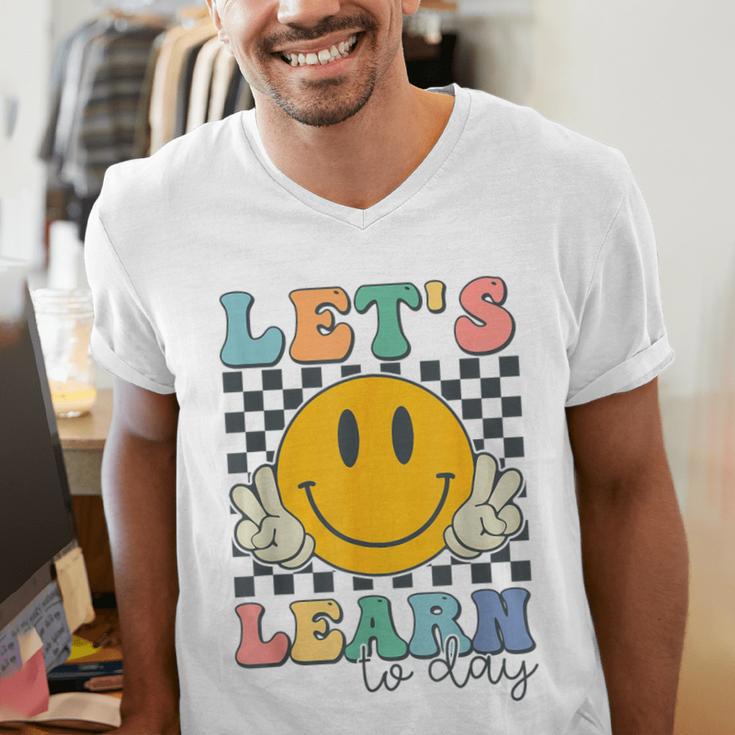 Let's Learn Today Smile Face Back To School For Teacher Kids Men's V-Neck T-Shirt, funny gift