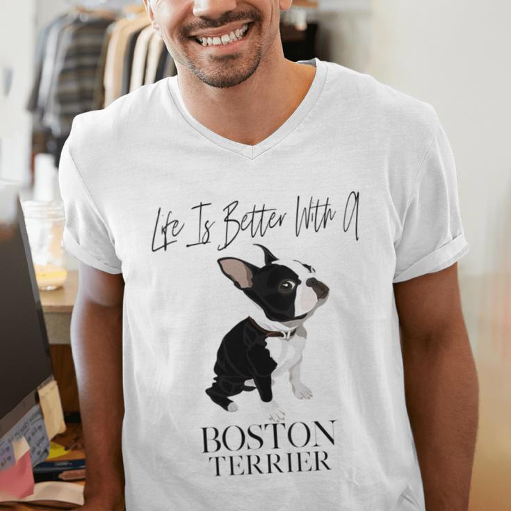 Life Is Better With A Boston Terrier Dog For Lover Men's V-Neck T-Shirt, funny gift
