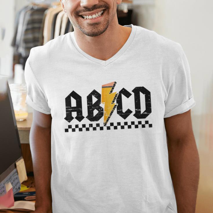 Lightning Pencil Rock'n Roll ABCD Teacher Back To School Kid Men's V-Neck T-Shirt, funny gift