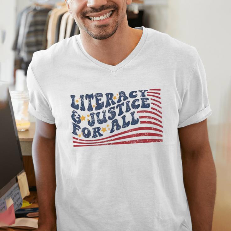 Literacy Justice For All Teacher Men's V-Neck T-Shirt, funny gift