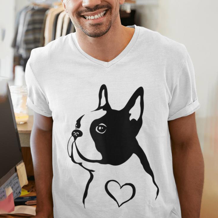 I Love My Boston Terrier Dog With Heart Men's V-Neck T-Shirt, funny gift