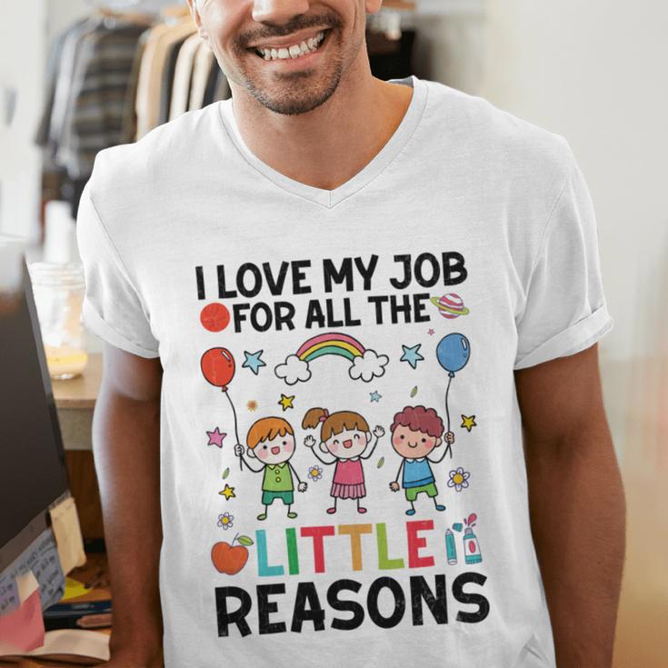 Love Job For Little Reasons Daycare Teacher Graphic Men's V-Neck T-Shirt, funny gift Love Job For Little Reasons Daycare Teacher Graphic Men's V-Neck T-Shirt, funny gift