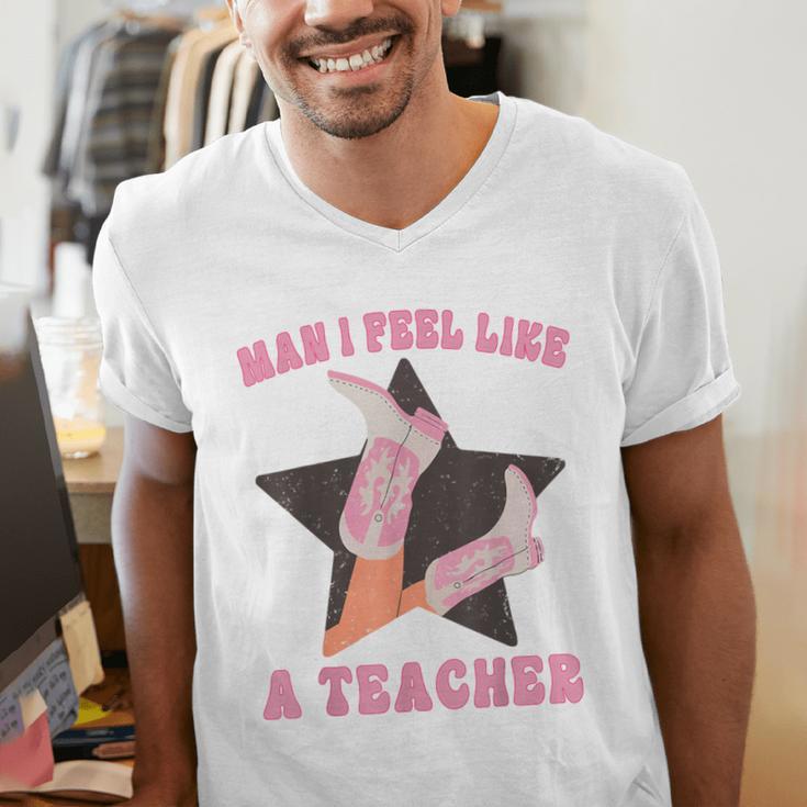 Man I Feel Like A Teacher Retro Western Country Cowgirl Men's V-Neck T-Shirt, funny gift Man I Feel Like A Teacher Retro Western Country Cowgirl Men's V-Neck T-Shirt, funny gift