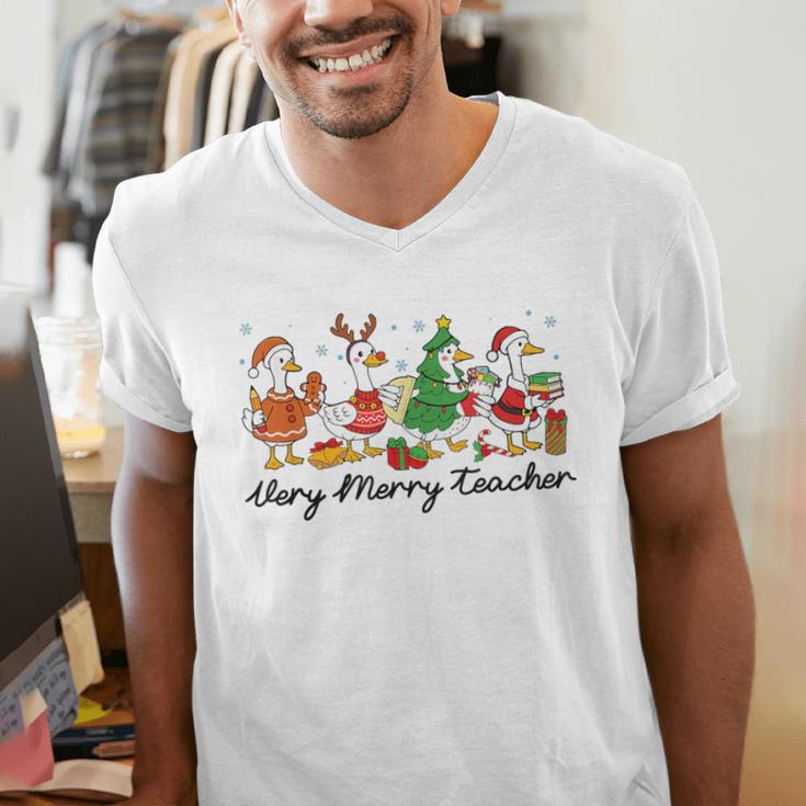 Very Merry Teacher Christmas Goose Silly Holiday Party Men's V-Neck T-Shirt, funny gift Very Merry Teacher Christmas Goose Silly Holiday Party Men's V-Neck T-Shirt, funny gift