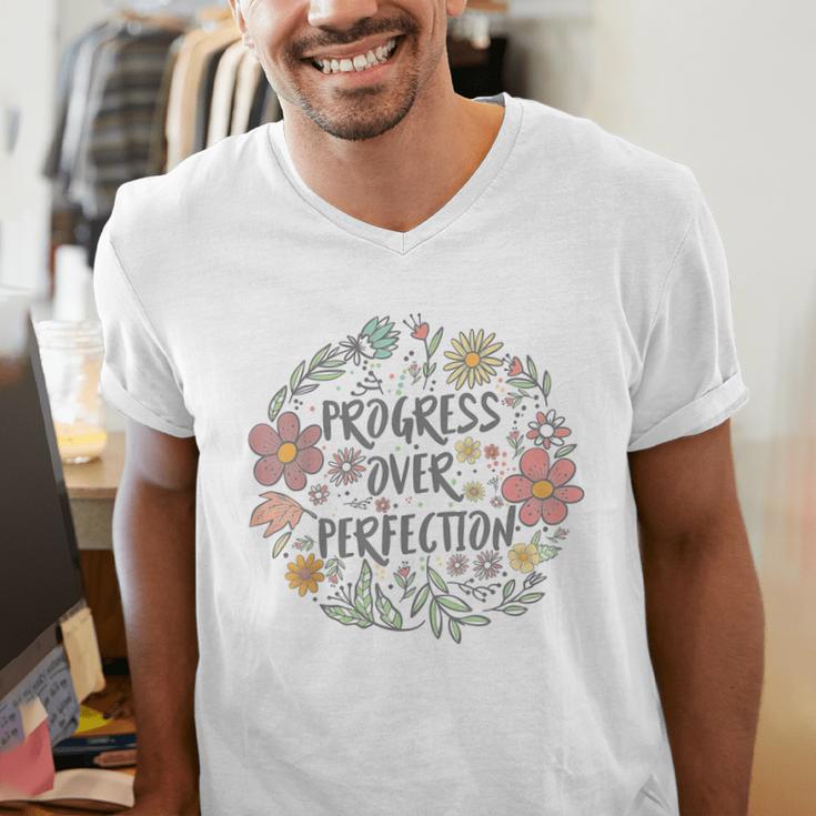 Motivational Progress Over Perfection Back To School Teacher Men's V-Neck T-Shirt, funny gift Motivational Progress Over Perfection Back To School Teacher Men's V-Neck T-Shirt, funny gift