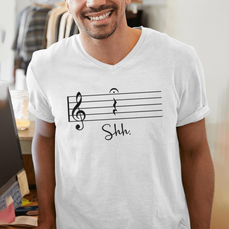 Music Notes Shirt Shh Quarter Fermata Teacher Men's V-Neck T-Shirt, funny gift