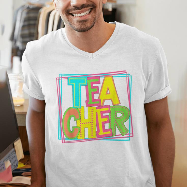 Neon Retro Teacher Cute Teacher Team New Teacher Back To Sch Men's V-Neck T-Shirt, funny gift Neon Retro Teacher Cute Teacher Team New Teacher Back To Sch Men's V-Neck T-Shirt, funny gift
