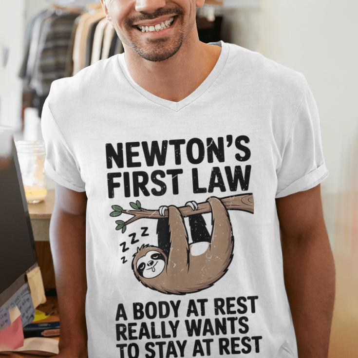 Newtons First Law Physics Jokes Science Teacher Men's V-Neck T-Shirt, Science Teacher Shirts, funny gift