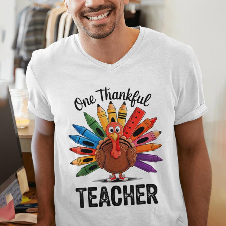 One Thankful Teacher Thanksgiving TurkeyCute Pencil Men's V-Neck T-Shirt, funny gift One Thankful Teacher Thanksgiving TurkeyCute Pencil Men's V-Neck T-Shirt, funny gift