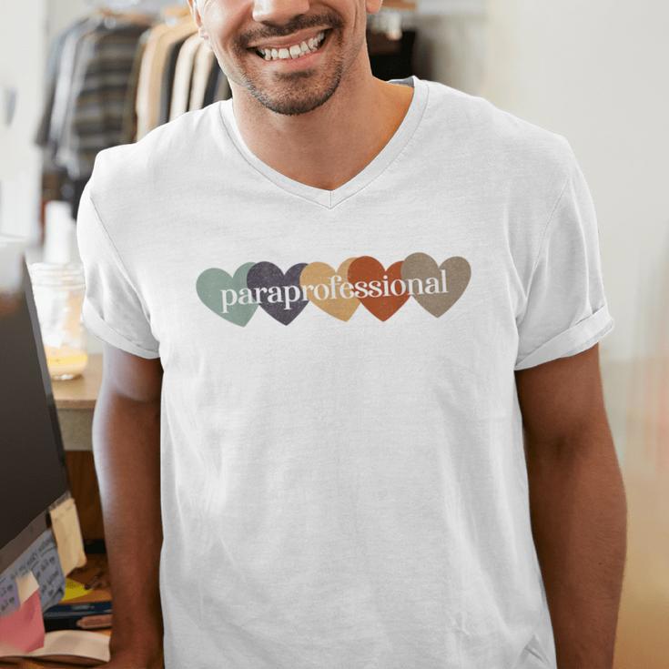 Paraprofessional Teacher Hearts Back To School Teach Rainbow Men Women Kids Men's V-Neck T-Shirt, funny gift