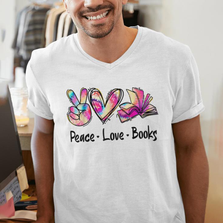 Peace Love Books Librarian Teacher Life Book Library Tie Dye Men's V-Neck T-Shirt, funny gift