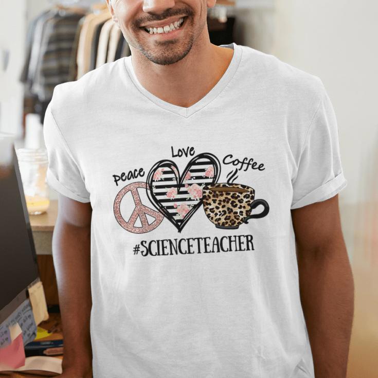 Peace Love Coffee Science Teacher Men's V-Neck T-Shirt, Science Teacher Shirts, funny gift Peace Love Coffee Science Teacher Men's V-Neck T-Shirt, Science Teacher Shirts, funny gift