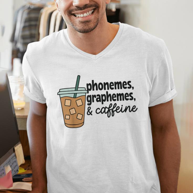 Phonemes Graphemes And Caffeine Coffee Teacher Appreciation Men's V-Neck T-Shirt, funny gift Phonemes Graphemes And Caffeine Coffee Teacher Appreciation Men's V-Neck T-Shirt, funny gift