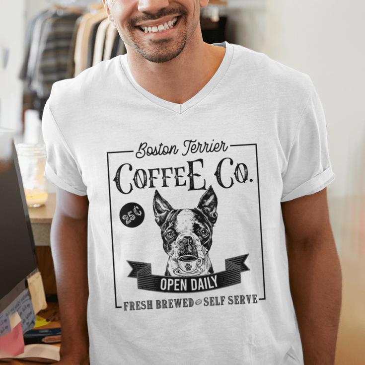 Retro Boston Terrier Coffee Dog Mom Coffee Lover Men's V-Neck T-Shirt, Boston Terrier Mom Shirts, funny gift