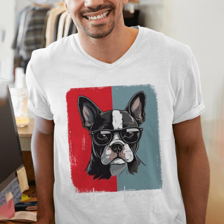 Retro Boston Terrier Dog Lover Bostie Mom Dad Dog Owner Men's V-Neck T-Shirt, Boston Terrier Dad Shirts, Boston Terrier Mom Shirts, funny gift