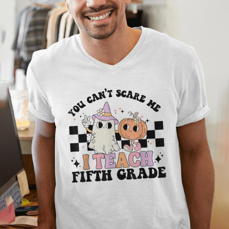 Retro You Can't Scare Me I Teach 5th Grade Teacher Halloween Men's V-Neck T-Shirt, funny gift
