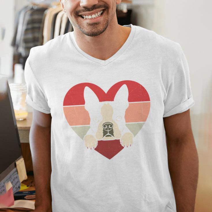Retro Heart Boston Terrier Dog Vintage Valentine Men's V-Neck T-Shirt, funny gift