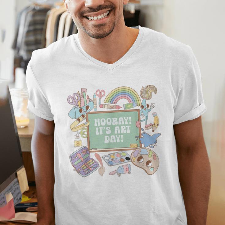 Retro Hooray It's Art Day Art Teacher Back To School Women Men's V-Neck T-Shirt, funny gift Retro Hooray It's Art Day Art Teacher Back To School Women Men's V-Neck T-Shirt, funny gift