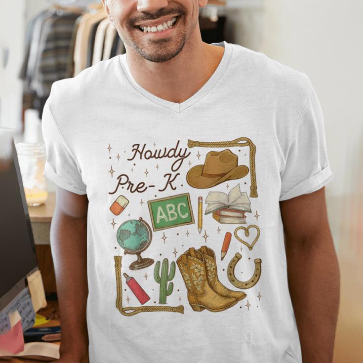 Retro Howdy Pre-K Back To School Western Teacher Men's V-Neck T-Shirt, funny gift Retro Howdy Pre-K Back To School Western Teacher Men's V-Neck T-Shirt, funny gift